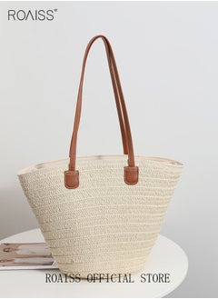 roaiss Women Straw Woven Shoulder Bag Summer Beach Travel Crossbody Handbag Classics Satchel Purse Woven Handbags Women Straw Tote Bag with Zip Woven Basket Bags  - Image 2