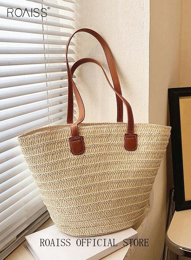 Women Straw Woven Shoulder Bag Summer Beach Travel Crossbody Handbag Classics Satchel Purse Woven Handbags Women Straw Tote Bag with Zip Woven Basket Bags