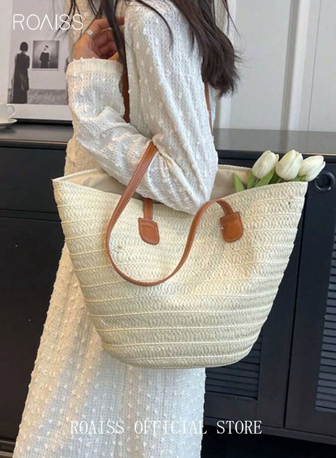 Women Straw Woven Shoulder Bag Summer Beach Travel Crossbody Handbag Classics Satchel Purse Woven Handbags Women Straw Tote Bag with Zip Woven Basket Bags