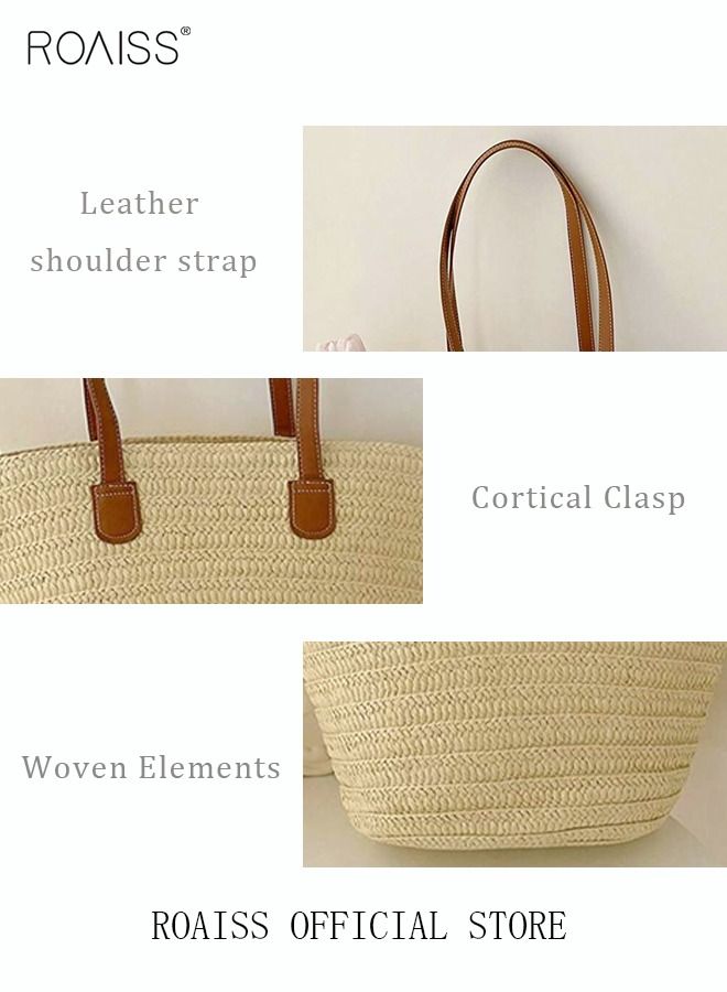 Women Straw Woven Shoulder Bag Summer Beach Travel Crossbody Handbag Classics Satchel Purse Woven Handbags Women Straw Tote Bag with Zip Woven Basket Bags
