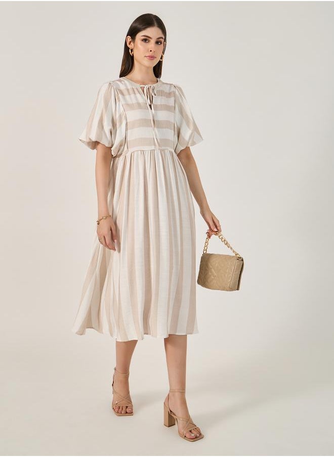 Styli Striped Tie Midi Dress  - Image 1