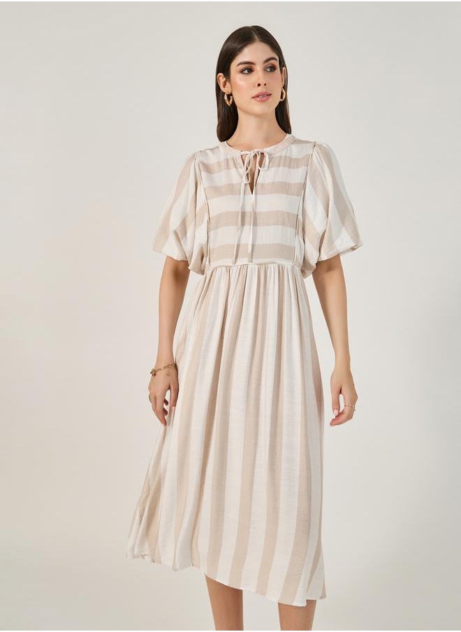 Styli Striped Tie Midi Dress  - Image 3