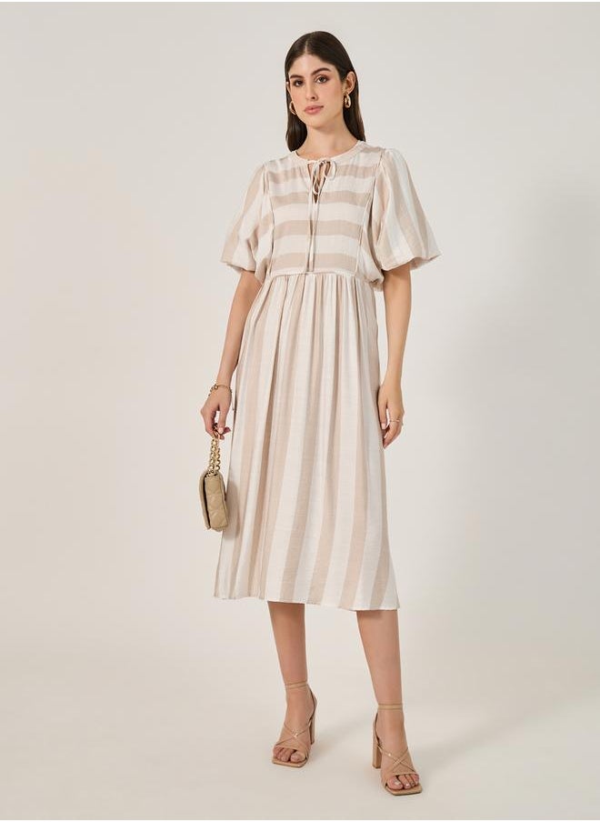 Styli Striped Tie Midi Dress  - Image 2