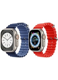 Silicone Ocean Band Strap for Apple Watch Ultra 8 49mm Navy Blue/Blue Double Side Strap with Red Single Color Strap Set of 2
