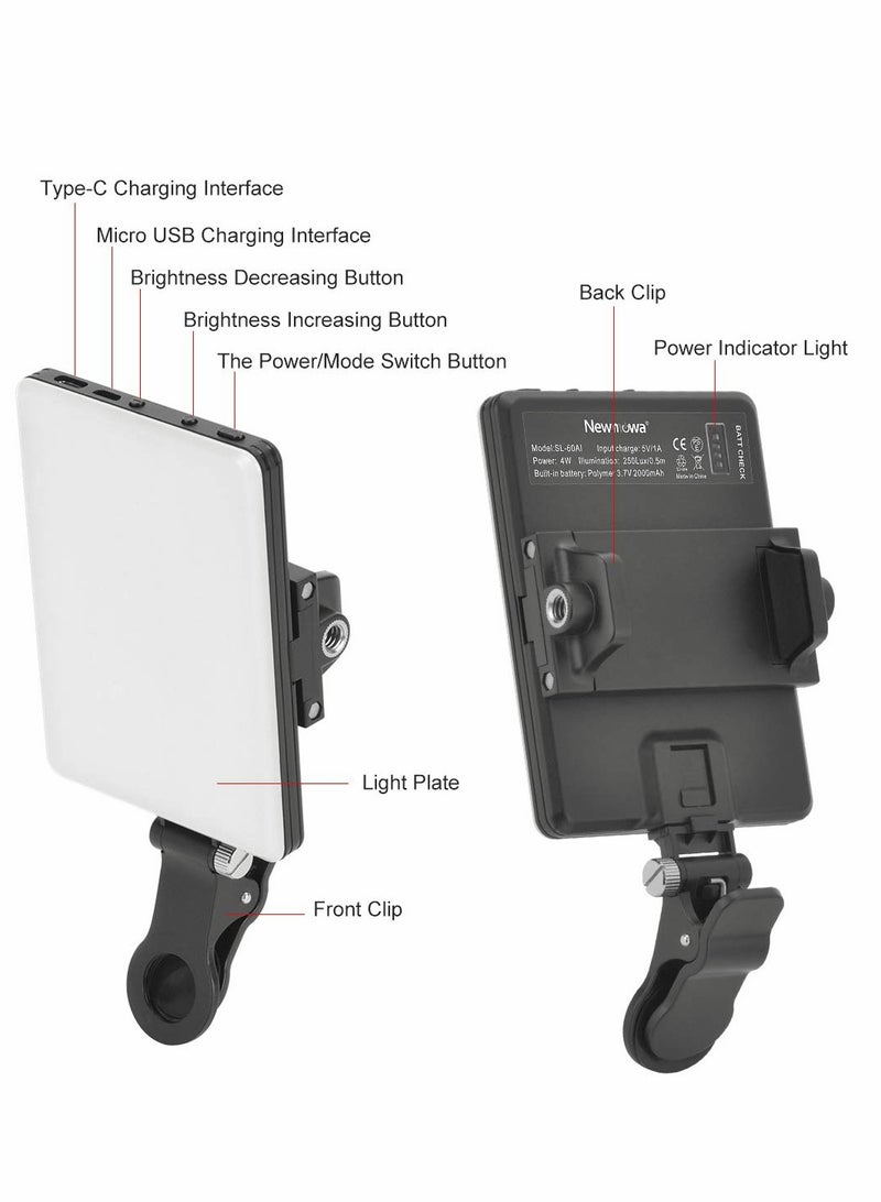 DUSALA LED High Power Rechargeable Clip Fill Video Light, Conference Kit 3 Modes, for Phone, iPad, Laptop - Image 2