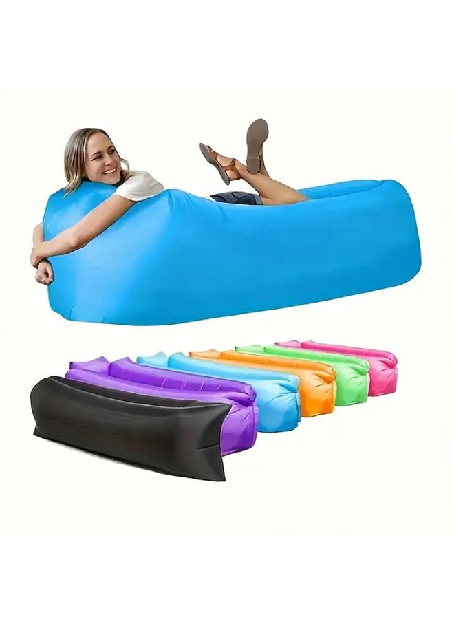 Blue Inflatable Lounger Air Sofa Hammock Portable for Camping Backyard Travel - Image 3