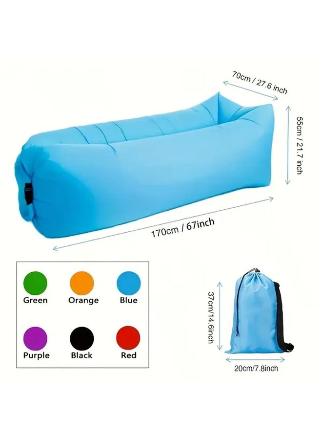 Blue Inflatable Lounger Air Sofa Hammock Portable for Camping Backyard Travel - Image 4
