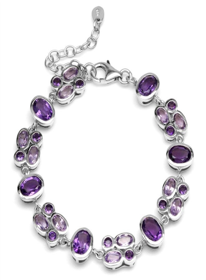 Silvershake Natural African Amethyst White Gold Plated 925 Sterling Silver Cluster 6 to 7.5 Inch Adjustable Bracelet - Image 1