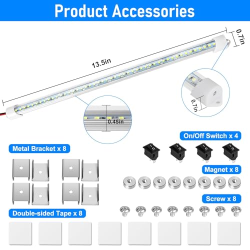 Linkstyle 4PCS 12V Interior LED Light Bar, Super Bright 6500K 12V LED Light Strip Lights with Switch, 48 LEDs 700LM Enclosed Trailer Lamp for Car Truck Camper Van RV, White - Image 5