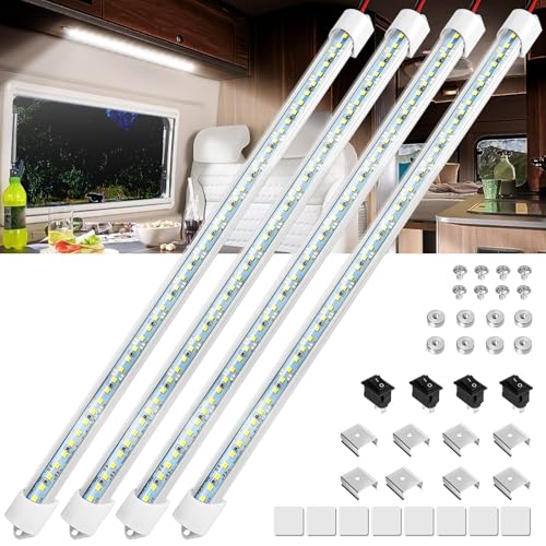 Linkstyle 4PCS 12V Interior LED Light Bar, Super Bright 6500K 12V LED Light Strip Lights with Switch, 48 LEDs 700LM Enclosed Trailer Lamp for Car Truck Camper Van RV, White - Image 1