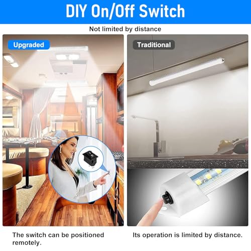 Linkstyle 4PCS 12V Interior LED Light Bar, Super Bright 6500K 12V LED Light Strip Lights with Switch, 48 LEDs 700LM Enclosed Trailer Lamp for Car Truck Camper Van RV, White - Image 2