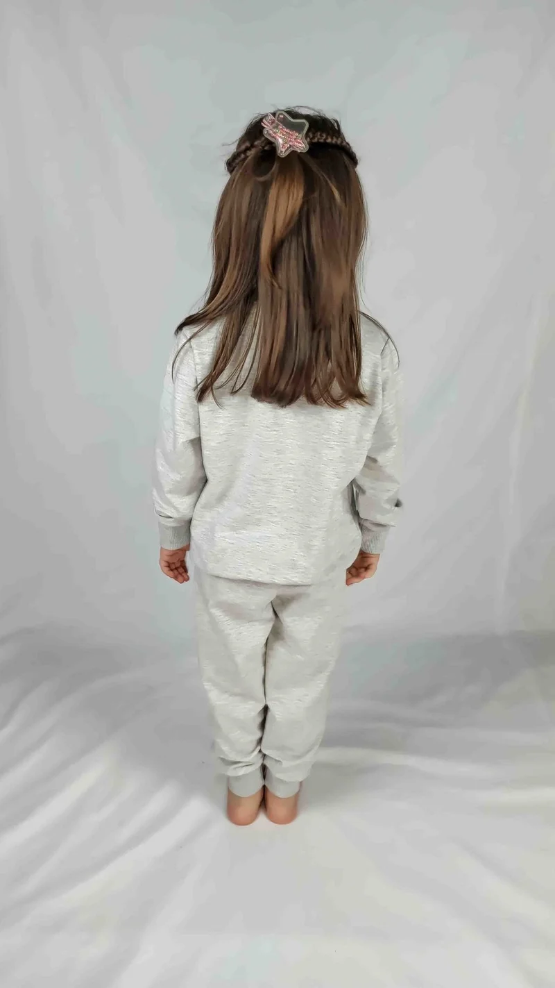Bluence Girl's Gray Printed Cotton Tracksuit Set