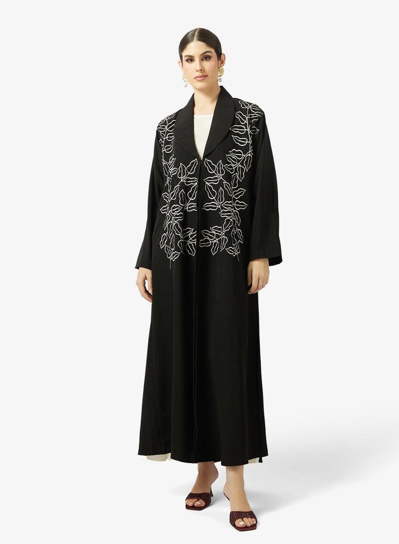 hayas closet Embroidered And Embellished Open Front Wide Lapel Collar Abaya - Image 5