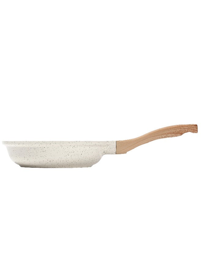 ESLITE LIFE مقلاة 20 سم من الألمنيوم | طلاء سيراميكي غير لاصق | مقبض خشبي بتصميم ناعم ، أبيض - Image 1