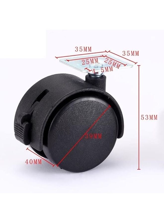 4Pcs 40mm Black Furniture Caster Wheels With Brake Swivel Plate For Trolley Cart - Image 3