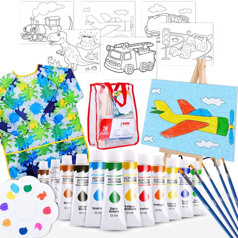 J MARK J MARK Kids Paint Set  Acrylic Kids Painting Kit  Storage Bag Paints Easel Canvas Brushes 