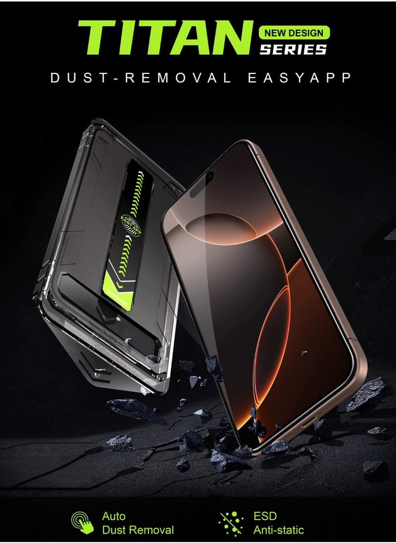 زيجفريند - 2 حماية شاشة شفاف، iPhone 16 Pro Max سهل التركيب جودة عالية، صلابة 9H، درجة أولى A++ احمِ شاشة هاتفك واقي بأعلى معايير الجودة مع لزقة زجاجية شفافة، بتصميم مخصص وتركيب فائق الدقة والسهولة، باستخدام إطار محاذاة ذكي يضمن لك تثبيتًا دقيقًا وخاليًا من الفقاعات بلمسة واحدة. مصنوعة من زجاج أساهي الياباني المقوّى، المجتاز لأعلى اختبار للصلابة بدرجة 9H، والحاصل على أعلى تصنيف للجودة A++، لتوفير حماية طويلة الأمد ووضوح عالٍ دون التأثير على استجابة اللمس. يدعم حساسية اللمس الكاملة، ومضاد لبصمات الأصابع، ويوفر شفافية فائقة ولمسًا طبيعيًا. مزود بإطار أسود أنيق. - Image 1