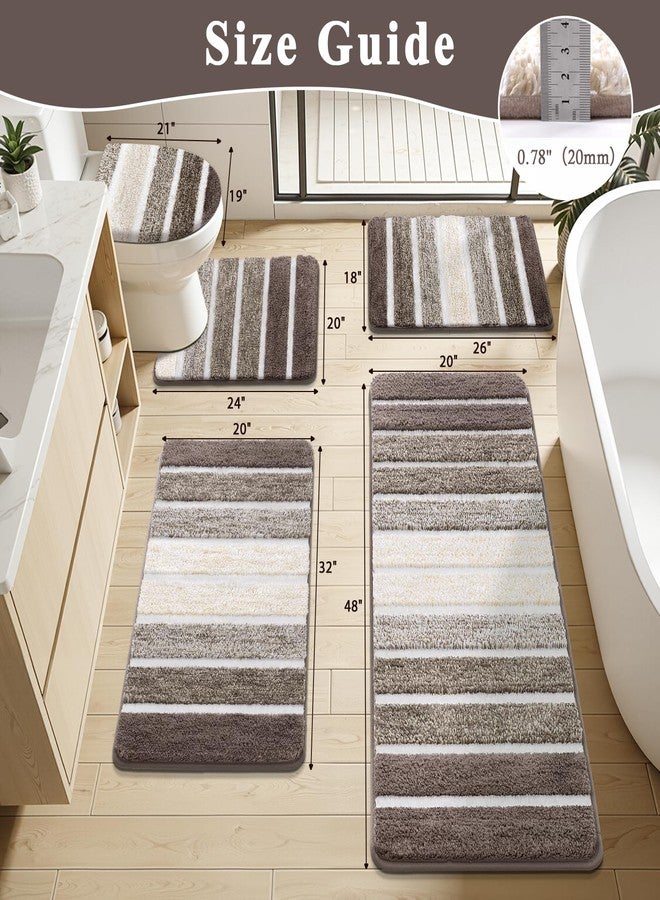 Yamaziot Bathroom Rugs Sets 5 Piece, Absorbent Microfiber Bath Mat for Bathroom, Non Slip Washable Bath Rug Set with Bath Runner Rug, U-Shaped Toilet Rugs, Shower Rug & Toilet Cover, Coffee - Image 3