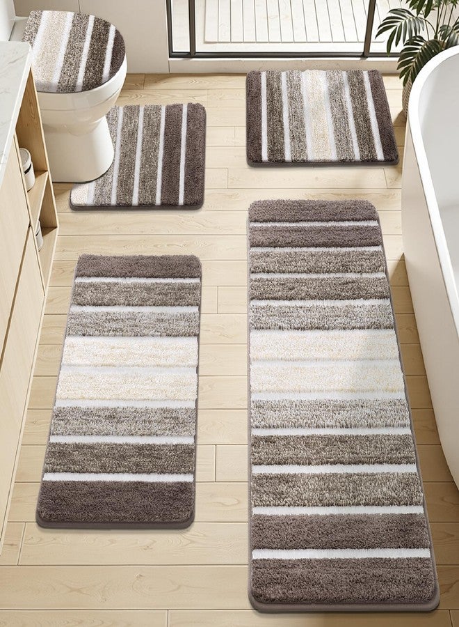 Yamaziot Bathroom Rugs Sets 5 Piece, Absorbent Microfiber Bath Mat for Bathroom, Non Slip Washable Bath Rug Set with Bath Runner Rug, U-Shaped Toilet Rugs, Shower Rug & Toilet Cover, Coffee - Image 1