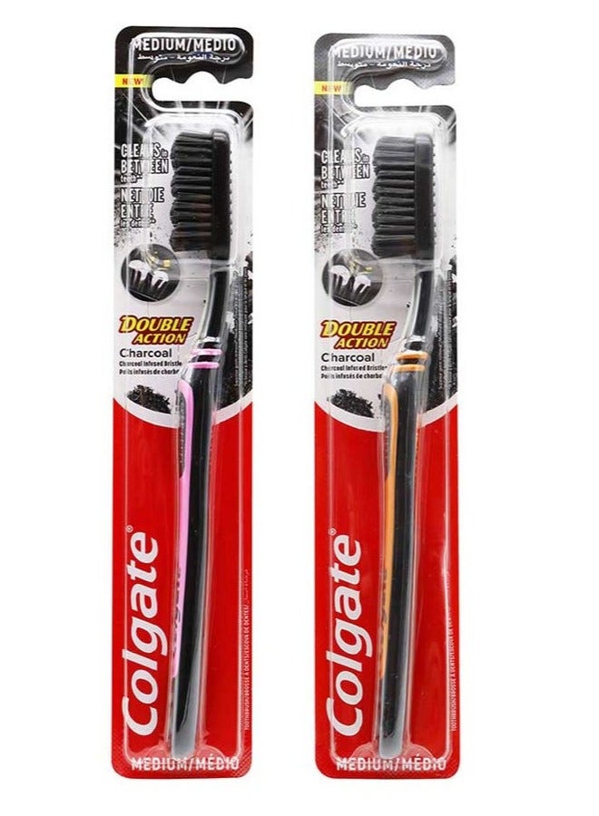 Colgate Pack Of 2 Colgate Double Action Charcoal Medium Toothbrush - Image 1