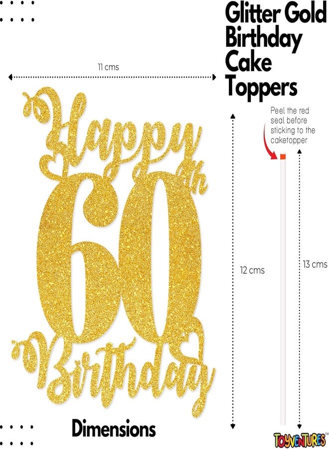 TrifleArte Cheers to 60 Year Banner & Happy 60th Birthday Cake Topper Combo | Glitter Party Decoration Set for Kids & Adults | Anniversary & B'day Celebration Decor - Image 3