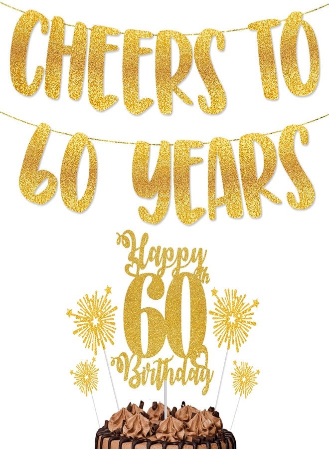TrifleArte Cheers to 60 Year Banner & Happy 60th Birthday Cake Topper Combo | Glitter Party Decoration Set for Kids & Adults | Anniversary & B'day Celebration Decor - Image 1