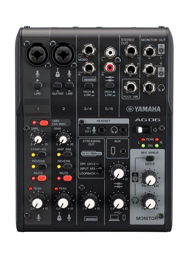 YAMAHA 6 Channel Live Streaming Loopback Audio USB Mixer AG06MK2B Black - Image 1