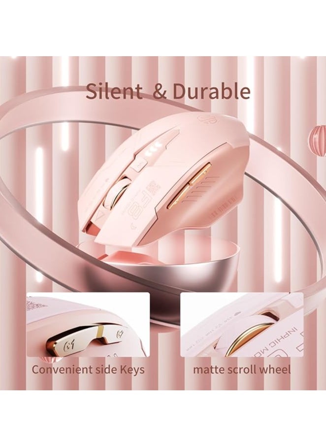 inphic Wireless Mouse,Rechargeable Mouse Wireless 2.4G USB(Battery Level Visible) Ergonomic Computer Mouse,3 Levels DPI Silent Wireless Mice for Laptop PC Computer(Pink)  - Image 5