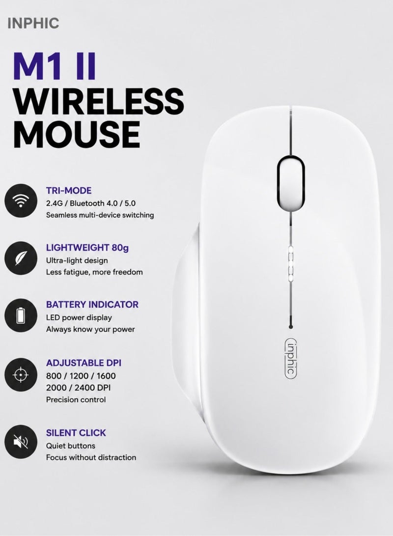 inphic ماوس لاسلكي، ماوس قابل لإعادة الشحن لاسلكي 2.4G USB (مستوى البطارية مرئي) ماوس كمبيوتر مريح، 3 مستويات DPI ماوس لاسلكي صامت للابتوب PC الكمبيوتر (وردي) - Image 1