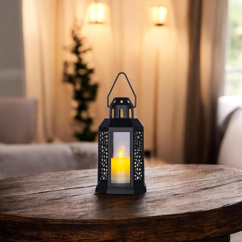 KRESHU LED Storm TeaLight Lantern ABS Plastic Night Light TeaLight Wall Hanging Holder IndoorOutdoor Wedding Home Party Room Balcony Deck Decoration TeaLight Candle Dark Black 1Pcs - Image 2