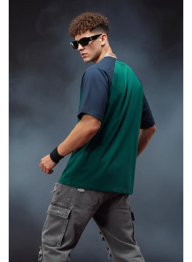 فيردو Veirdo® 100% Pure Cotton Round Neck Cool Front Chest Logo Printed Raglan Sleeve Green T-Shirt for Men & Boys (VD_ORGNL_Rgln_GRN117_S)