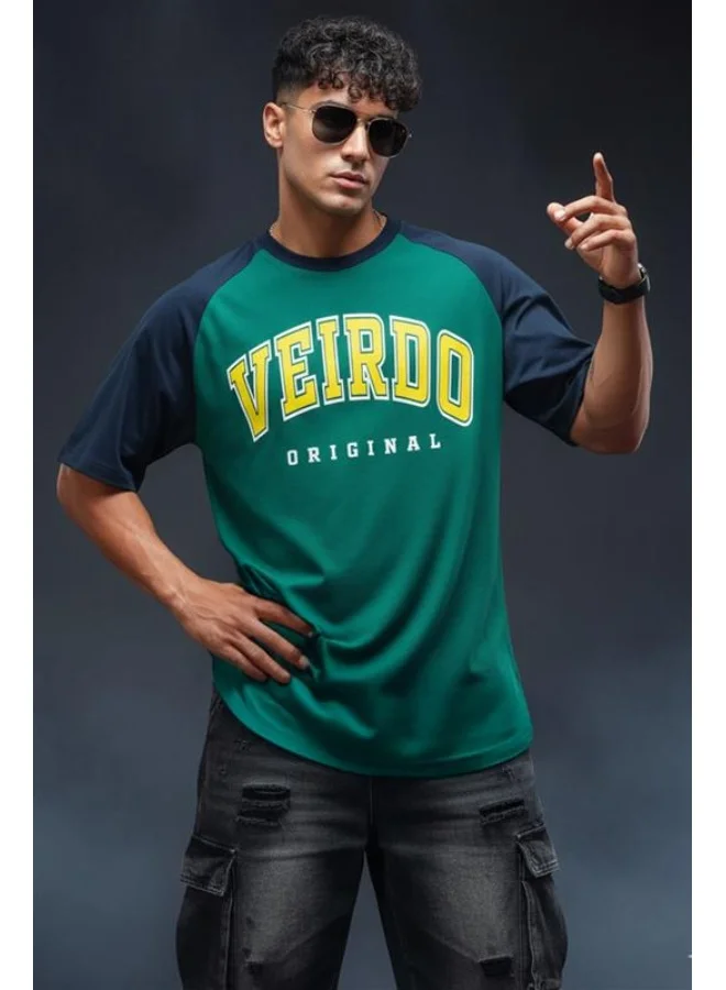 فيردو Veirdo® 100% Pure Cotton Round Neck Cool Front Chest Logo Printed Raglan Sleeve Green T-Shirt for Men & Boys (VD_ORGNL_Rgln_GRN117_S)