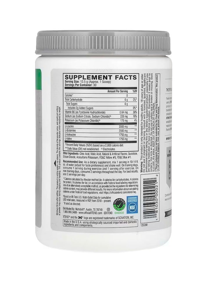 SCIVATION - Xtend The Original 7G BCAA Muscle Recovery + Electrolytes, Zero Suger Lemon-Lime Squeeze Flavor - 30 Servings - Image 1