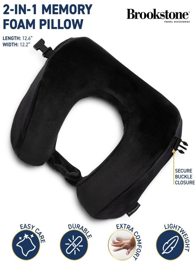 Brookstone 2-in-1 Memory Foam Travel Pillow - Cozy U-Shaped Soft Neck Support Pillow for Traveling, Black - Image 2