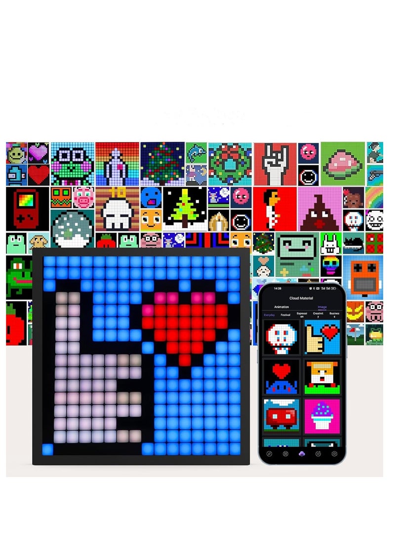 SYOSI LED Pixel Art Display - 16x16 Smart Clock RGB Pixel Matrix Panel DIY Graffiti Animations Patterns Text Programmable LED Sign for Living Room Bedroom Game Room, for Kids Adults - Image 1