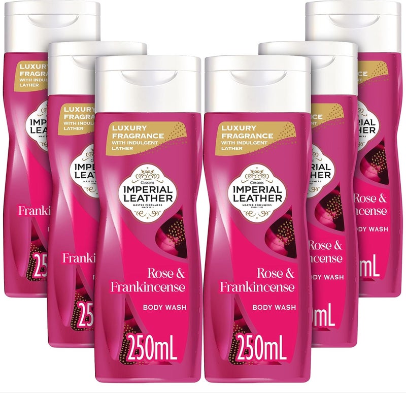 Imperial Leather Rose Frankincense Body Wash Shower Gel Signature Oil Blend Luxurious Floral Woody Fragrance Creamy Lather Gentle Cleanse Pack of 6 x 250ml