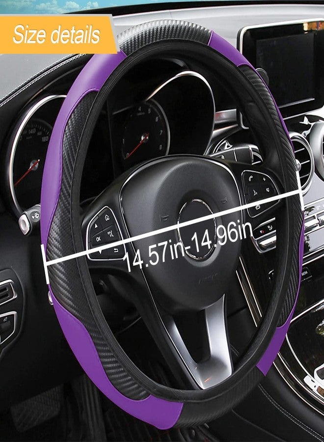 LoyaForba Car Steering Wheel Cover, Microfiber PU Leather Elastic Carbon Fiber Auto Steering Wheel Protector, 15 Inch Breathable Anti-Slip for Women Men, Car Interior Accessories for Most Cars (Black/Purple) - Image 2