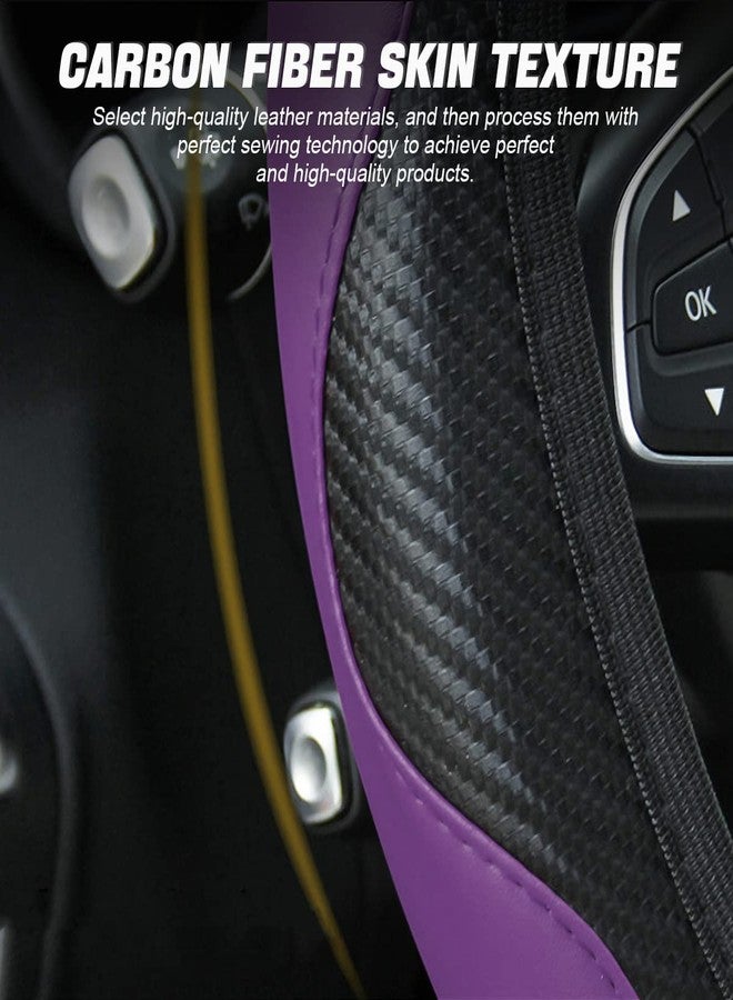 LoyaForba Car Steering Wheel Cover, Microfiber PU Leather Elastic Carbon Fiber Auto Steering Wheel Protector, 15 Inch Breathable Anti-Slip for Women Men, Car Interior Accessories for Most Cars (Black/Purple) - Image 3