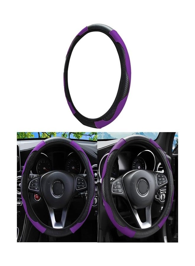 LoyaForba Car Steering Wheel Cover, Microfiber PU Leather Elastic Carbon Fiber Auto Steering Wheel Protector, 15 Inch Breathable Anti-Slip for Women Men, Car Interior Accessories for Most Cars (Black/Purple) - Image 1