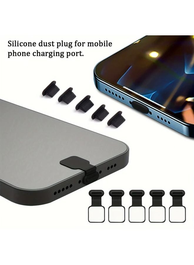 10 قطعة من سدادات السيليكون السوداء المضادة للفقد لمنافذ Type C و Apple لحماية الأجهزة المحمولة - Image 2