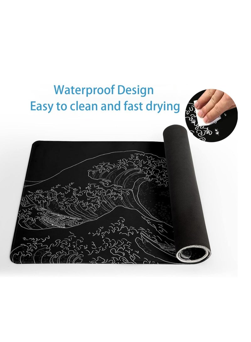 DUNISO Gaming Mouse Pads With Large Size 80X30cm, Japanese Sea Wave, Mouse Mat For Computer, Office, Non Slip Rubber Base, Waterpfoof, Easy To Clean(Black)  - Image 5