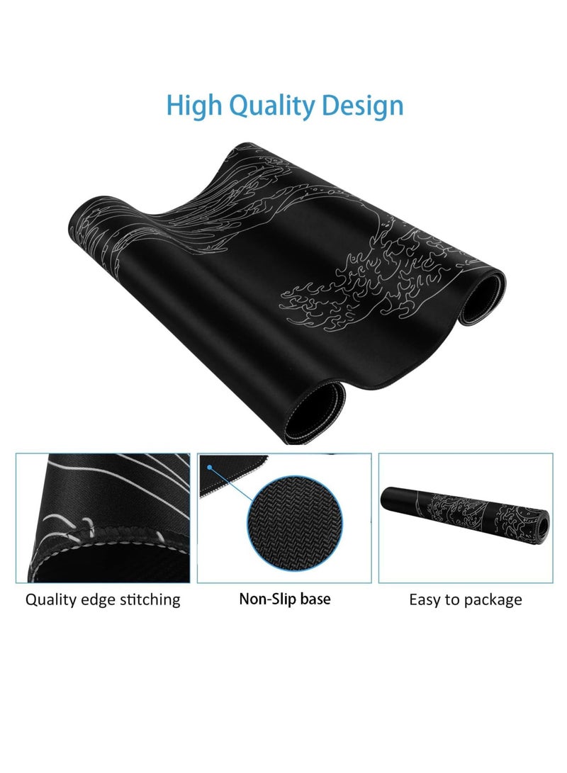 DUNISO Gaming Mouse Pads With Large Size 80X30cm, Japanese Sea Wave, Mouse Mat For Computer, Office, Non Slip Rubber Base, Waterpfoof, Easy To Clean(Black)  - Image 4