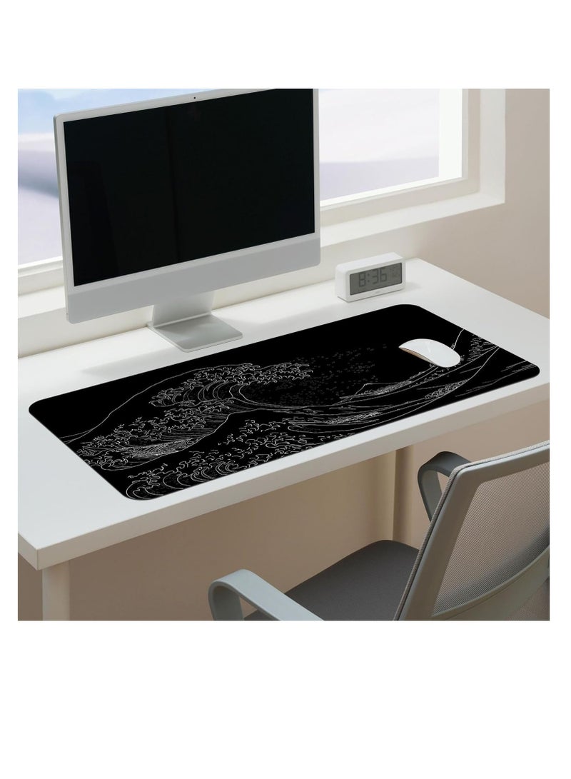 DUNISO Gaming Mouse Pads With Large Size 80X30cm, Japanese Sea Wave, Mouse Mat For Computer, Office, Non Slip Rubber Base, Waterpfoof, Easy To Clean(Black)  - Image 1