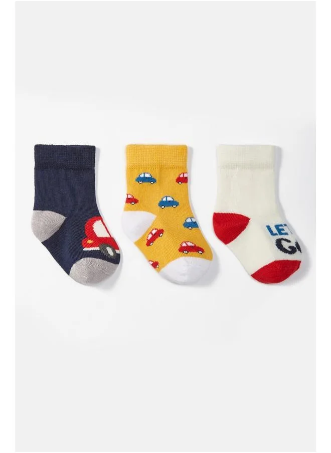 جون June 3 Pack Baby Patterned Baby Boy Socks Navy