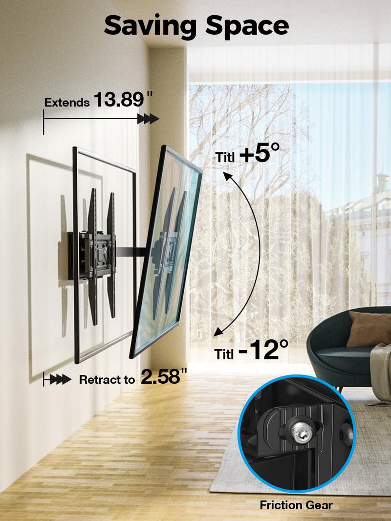 USX STAR UL Listed Full Motion TV Wall Mount for Most 32-70 inch TVs, Wall Mount TV Bracket for 40 50 55 65 inch tv with Smooth Swivel, Tilt, Extension, Level-Has Hardware & Drill Template - Image 4