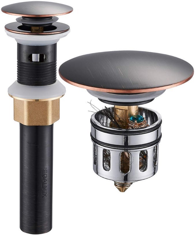 VESSEL SINK DRAINBATHROOM POPUP DRAIN WITH DETACHABLE BASKET STOPPER ANTIEXPLOSION AND ANTICLOGGING DRAIN STRAINER SINK DRAIN ASSEMBLY WITH OVERFLOW OIL RUBBED BRONZE RWF083K