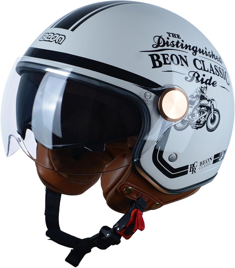BEON 3/4 Open Face Motorcycle Helmet for Adults - Retro Vintage Design with Anti-Scratch Visor - Image 1