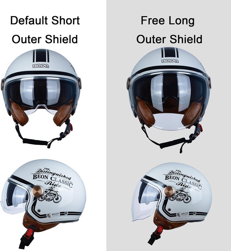 BEON 3/4 Open Face Motorcycle Helmet for Adults - Retro Vintage Design with Anti-Scratch Visor - Image 4