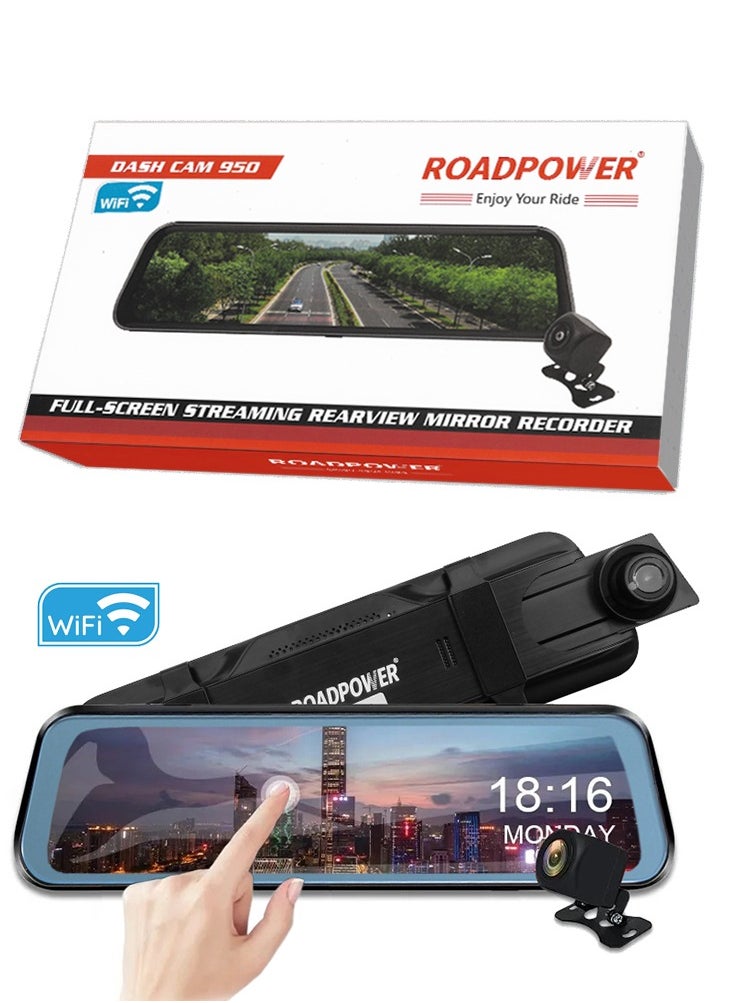 RoadPower - Dash Cam 950 Full Screen Streaming Rearview Mirror Recorder 10" IPS + Touch Screen Full HD 1080P With WIFI (Support Maximum 32GB Micro SD Card) - Image 1