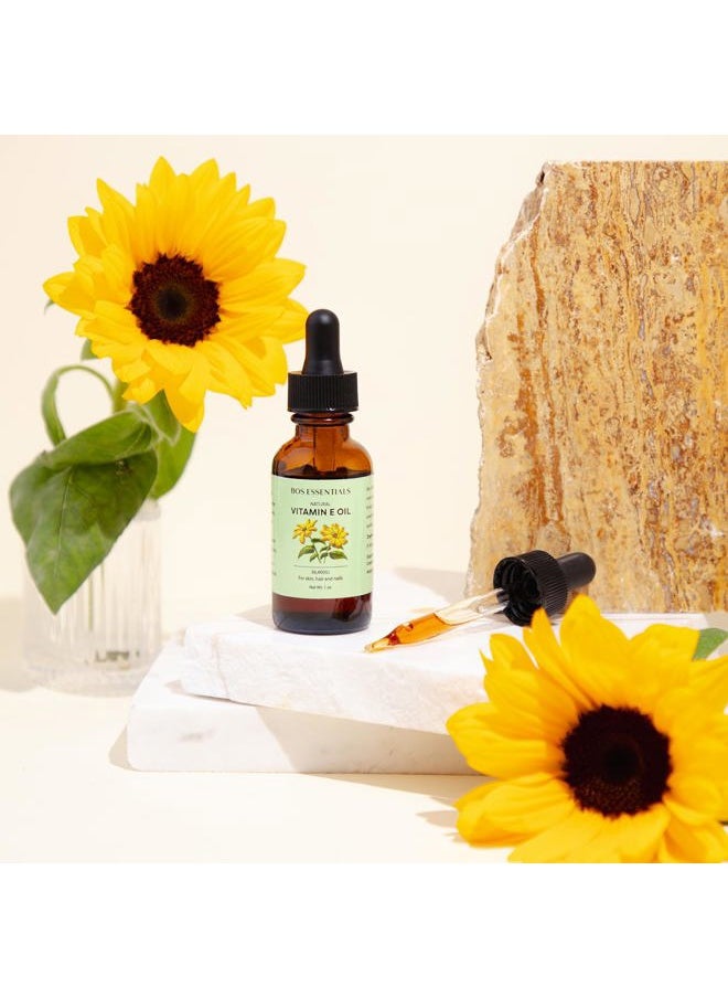 Bos Essentials - Natural Vitamin E Oil (>90% D-Alpha Tocopherol) | Pure & Undiluted Oil | Diminishes The Appearance of Scars, Wrinkles, & Other Skin Abnormalities | Non-GMO - Image 1